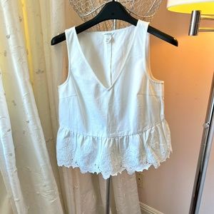 Club Monaco White Cotton Frilled Sleeveless Top